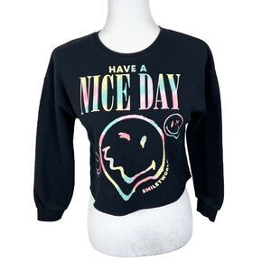 Smiley World Sweater Youth Medium 8 Black Pullover Crew Neck Nice Day Emoji Kids
